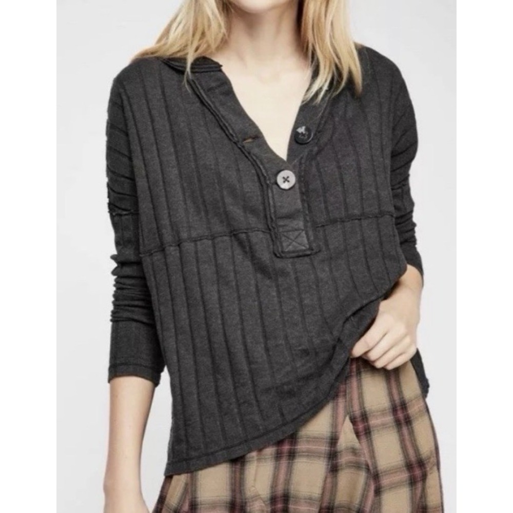 Free People We The Free In The Mix Henley Top Size S Charcoal Gray